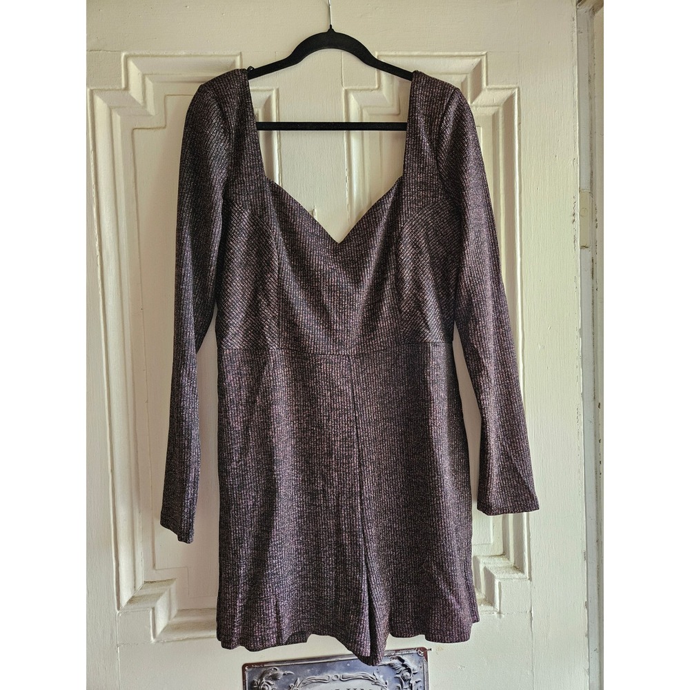 Lovesome Rose Gold Metallic Ribbed‎ Long Sleeve Romper Sweetheart Neck 3XL